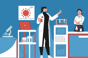 Illustration of a doctor researcher in a lab setting